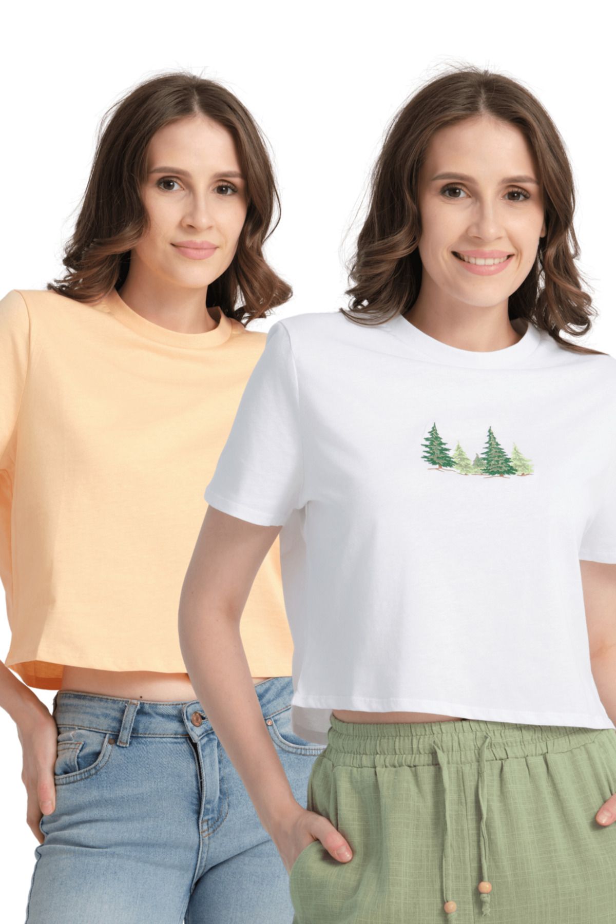 Jimback %100 Pamuk 2'li Crop T-shirt