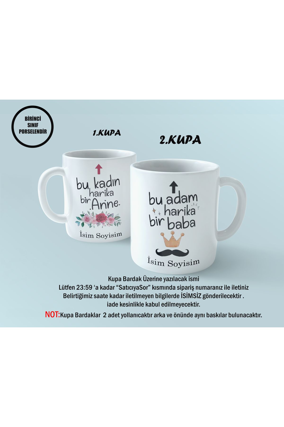 mystering store Kişiye Özel 2'Lİ Anne Baba Kupa Kahve Bardağı Seti - Hediye Özel Baskı