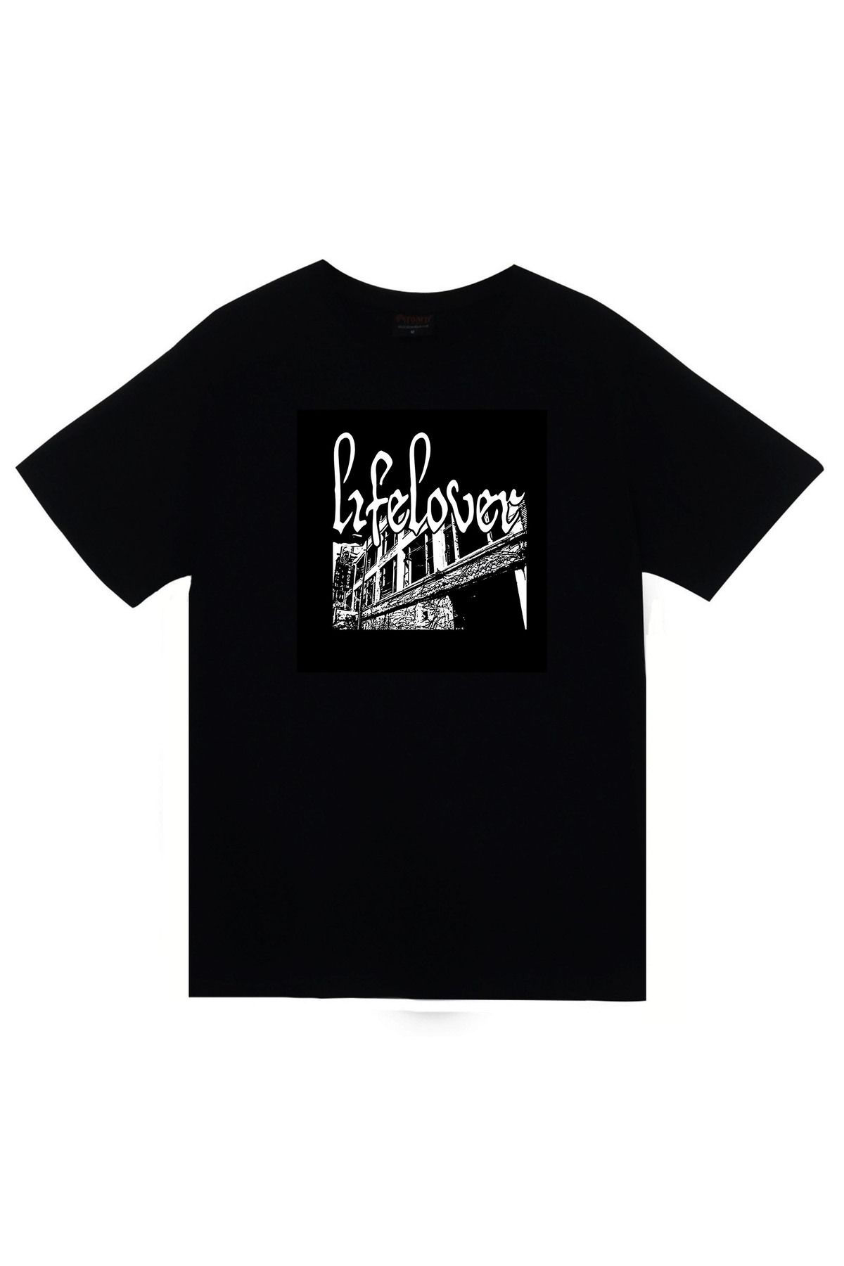 fame-stoned Lifelover Müzik Grubu Baskılı Unisex %100 Pamuk Siyah T-shirt
