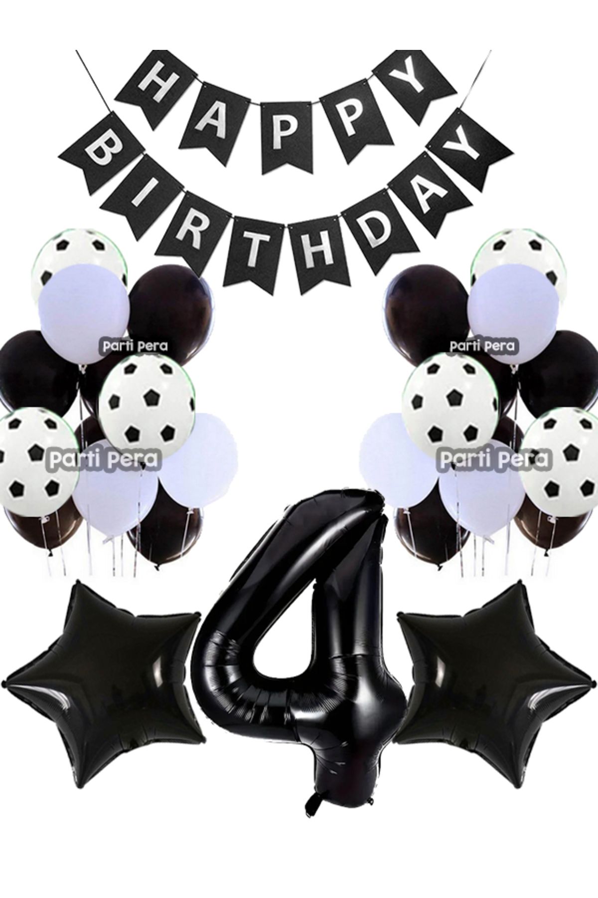 parti pera Futbol Konsept Siyah Beyaz Pastel Balon Yıldız Folyo Balon Siyah Rakam Folyo Balon Doğum Günü Balon