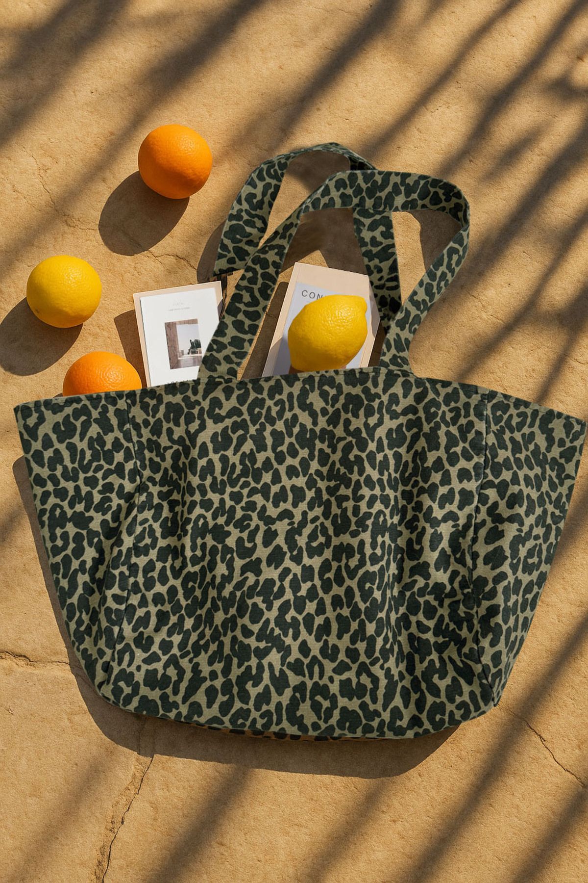 BAGCESS Leopar Baskılı Tote Bag Büyük Boy Bez Kadın Omuz Çantası