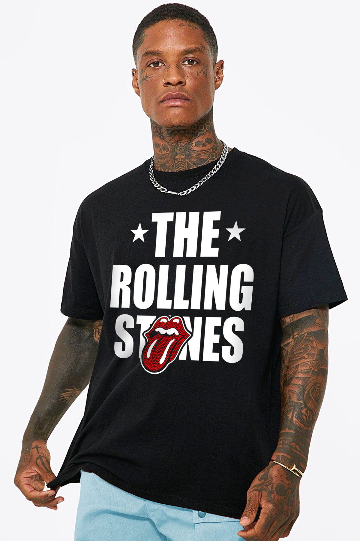 ROCKANDROLL Rolling Stones Siyah Oversize Erkek T-shirt