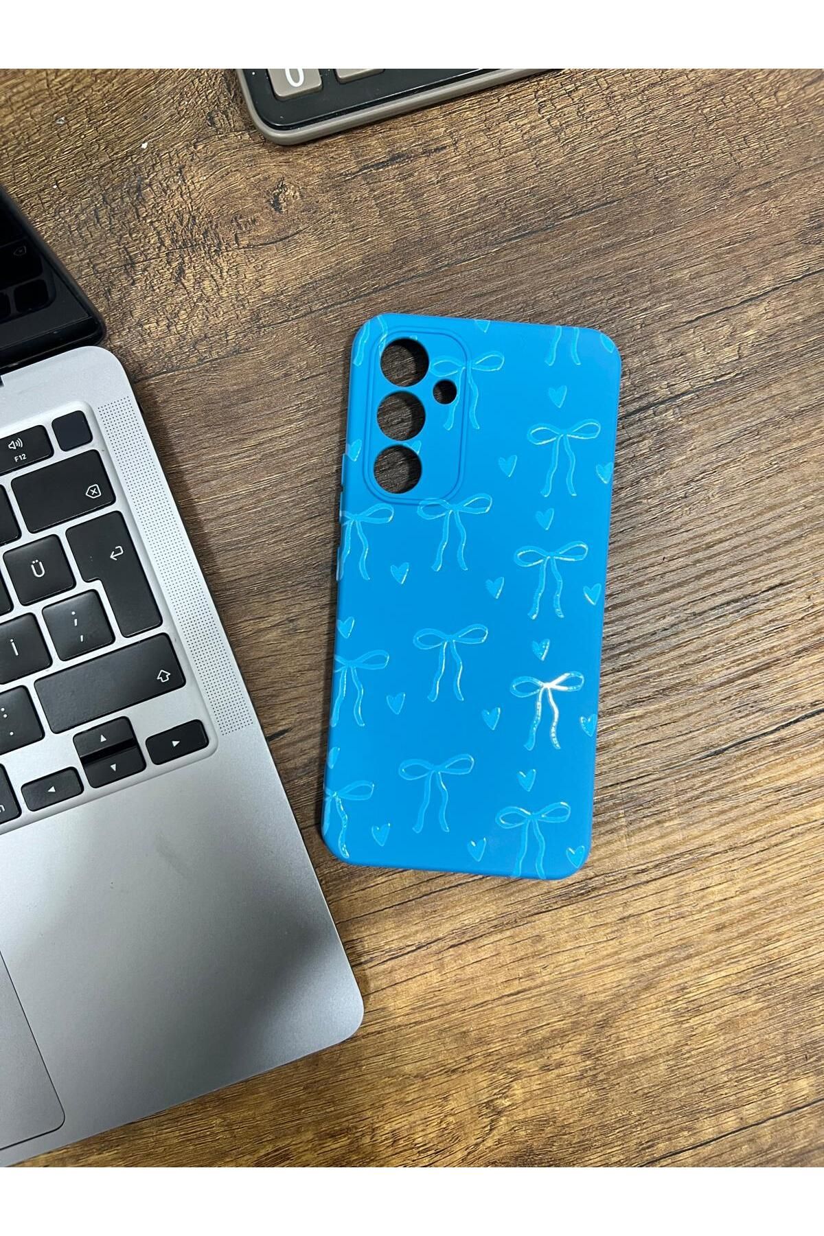 HZR Samsung A54 Kurdele Desenli Mavi Kılıf