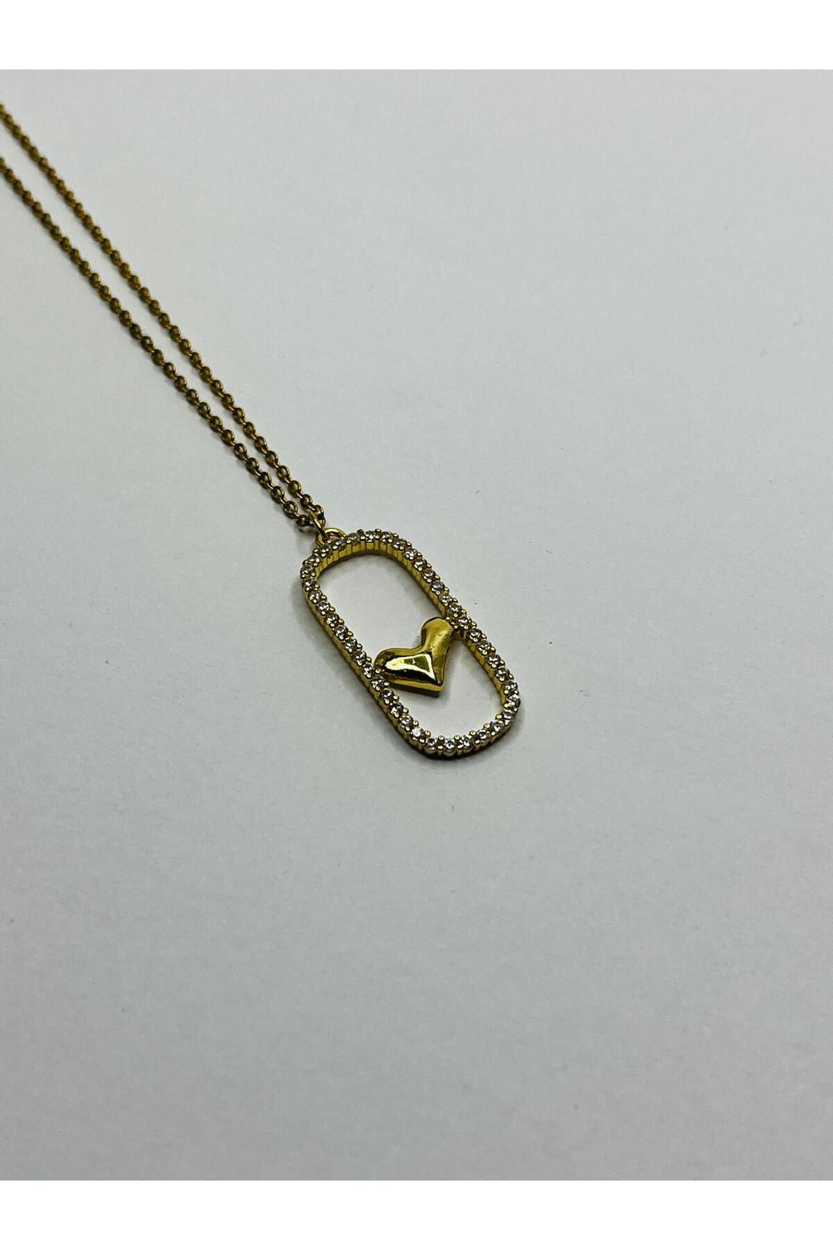ASİN ACCESSORİES Oval Çerçeve Kalp Kolye - Çelik Kolye