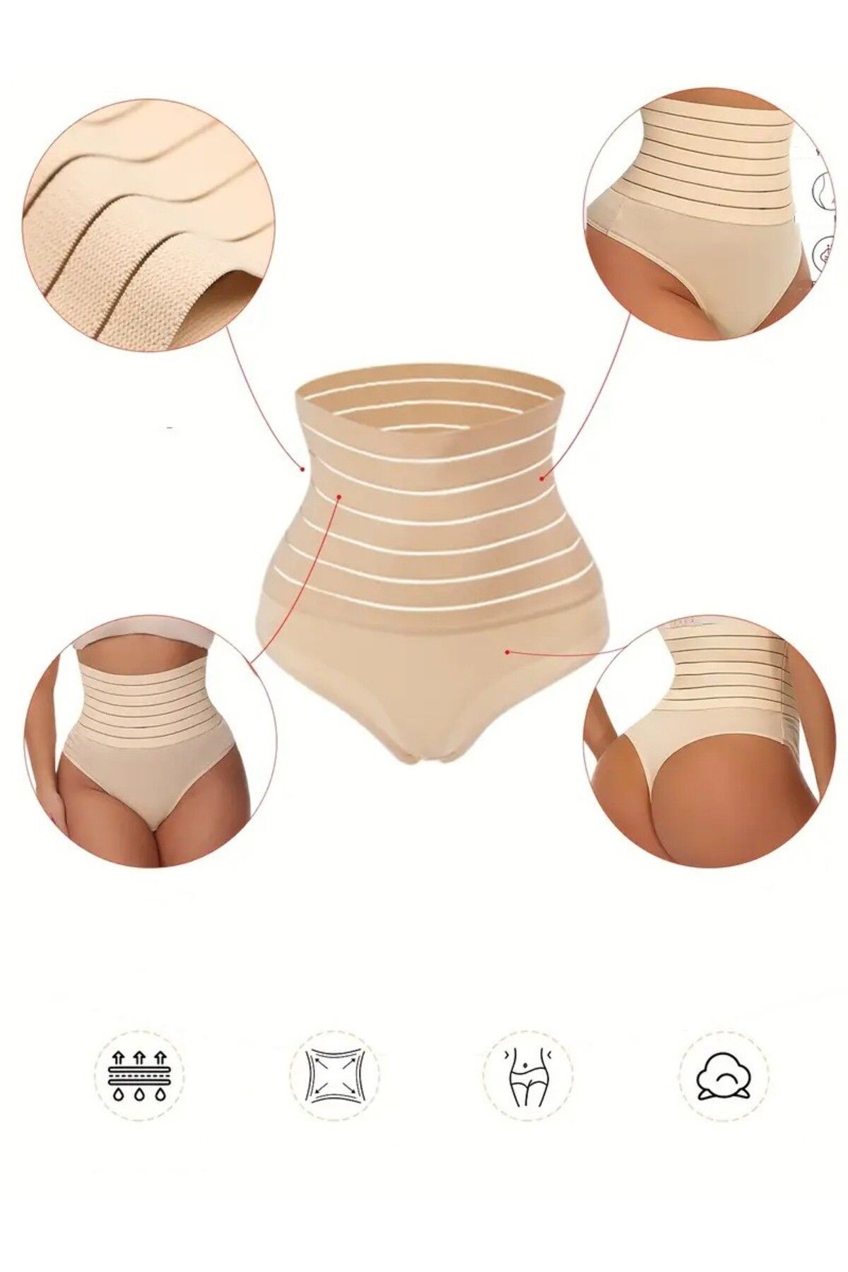 MİSTİRİK-Flerna Model Abdominal Tightening and Flattening High Waist Corset String Panties Skin Color 5