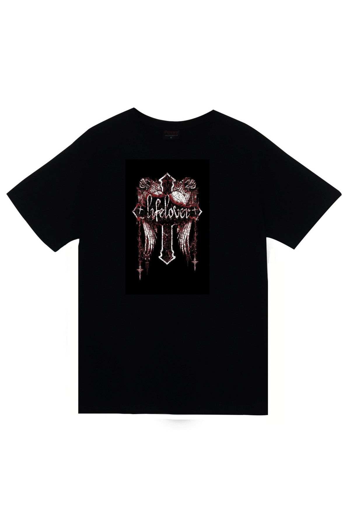 fame-stoned Lifelover Müzik Grubu Baskılı Unisex %100 Pamuk Siyah T-shirt