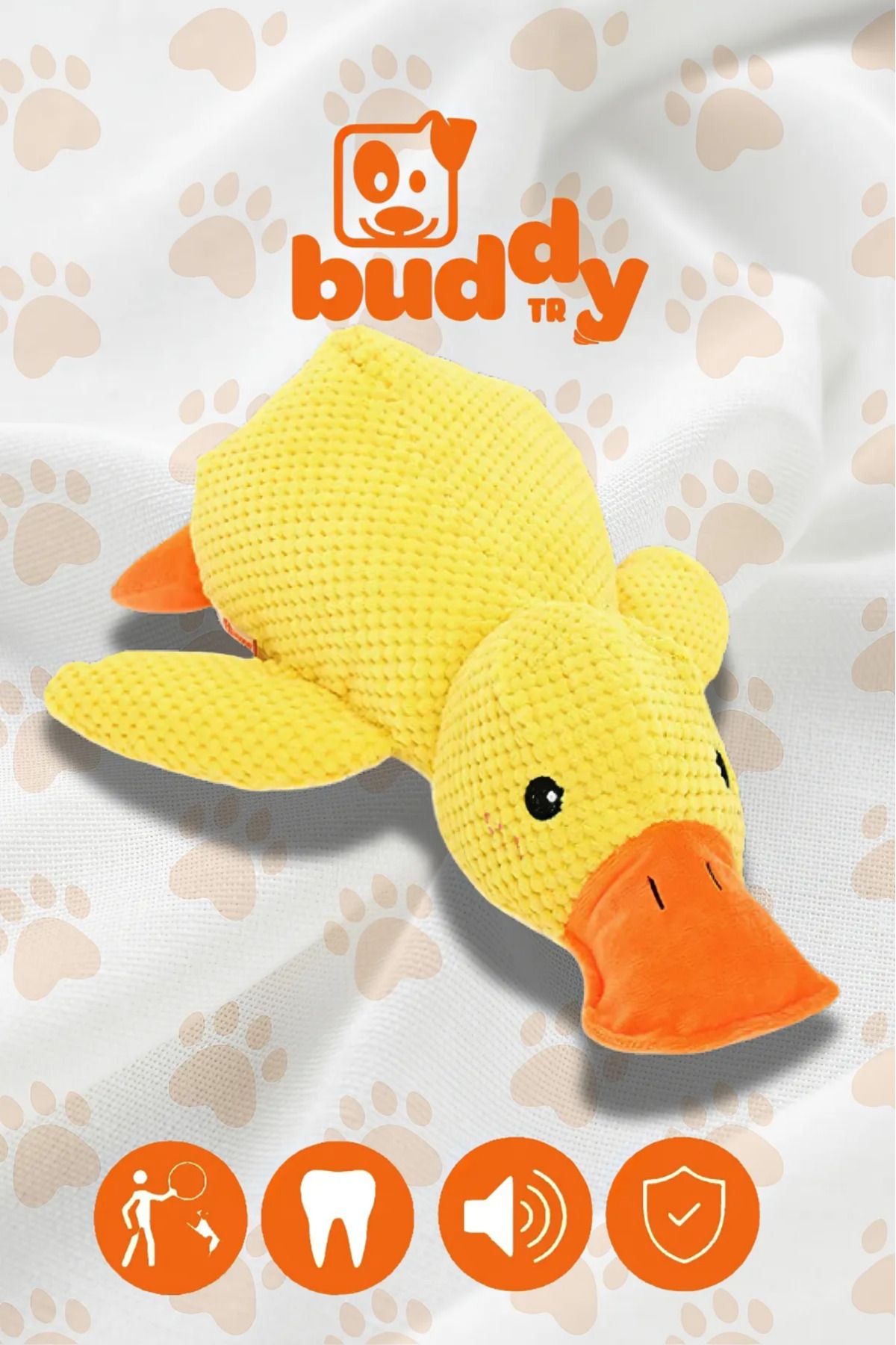 buddyTR " DuckTuck " Peluş Sarı Ördek - Ananas Dokuma - Çiğnemeye Karşı Dirençli