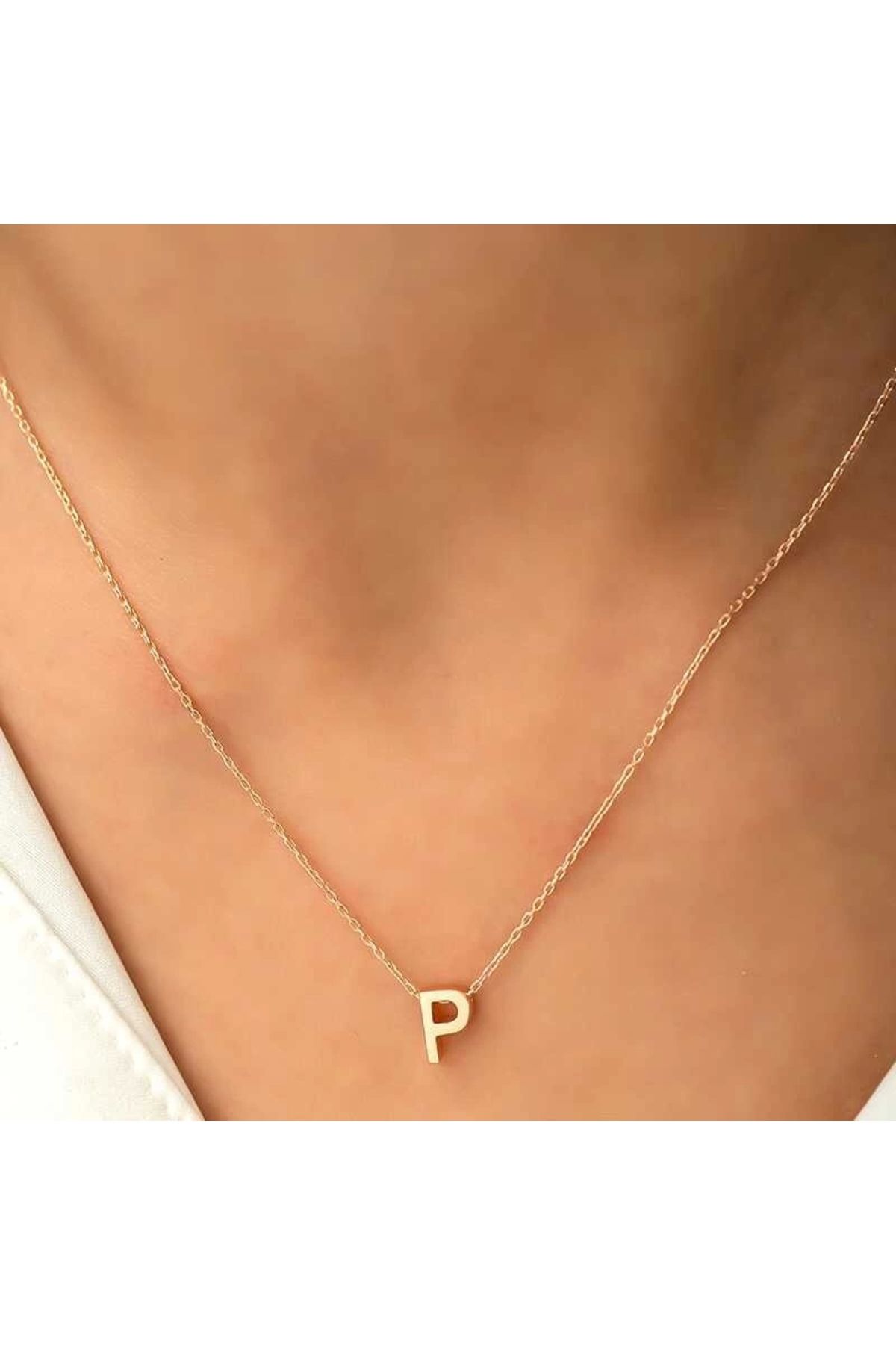 luz&pos Gümüş Gold 3 Boyutlu P Harf Kolye