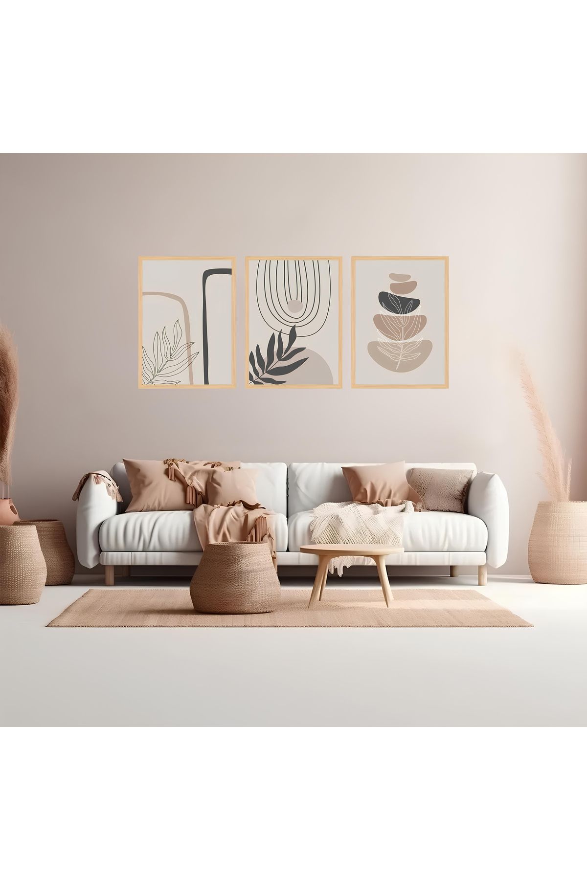 Tuba Decor KOPYA - 3 Parça Ahşap Çerçeve Görünümlü bohem MDF Tablo Seti