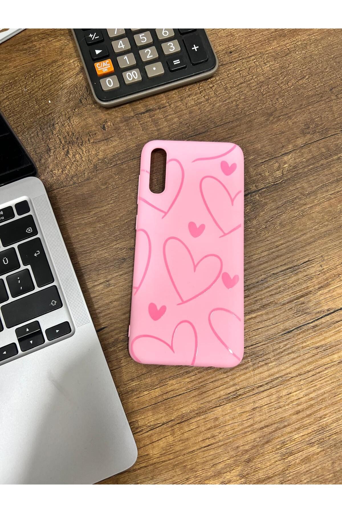 HZR Samsung A70 Kalp Desenli Pembe Kılıf