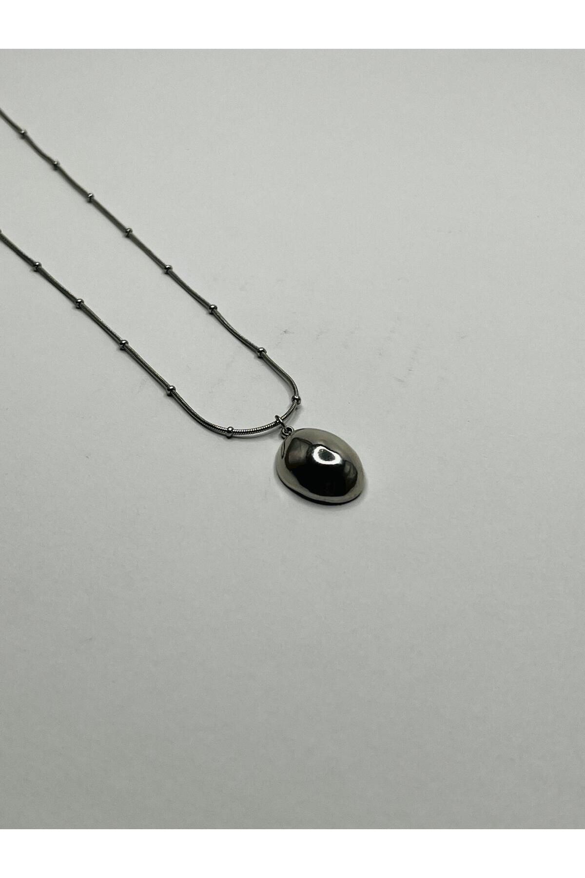 ASİN ACCESSORİES Oval Damla Kolye - Çelik Kolye