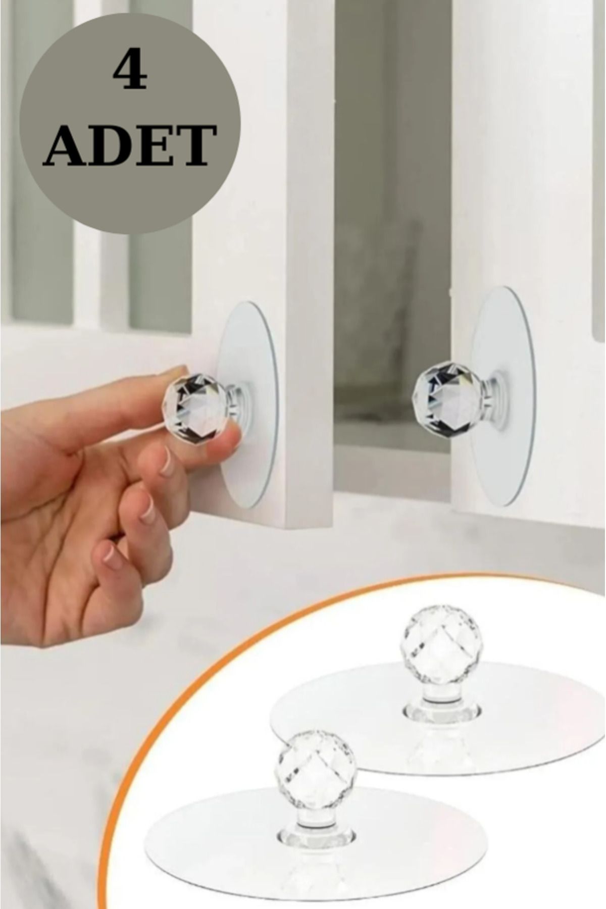 Hilamingo Home 4'lü Yapışkanlı Kristal Kulp Tutma Kolu Askı,Çekmece Askısı
