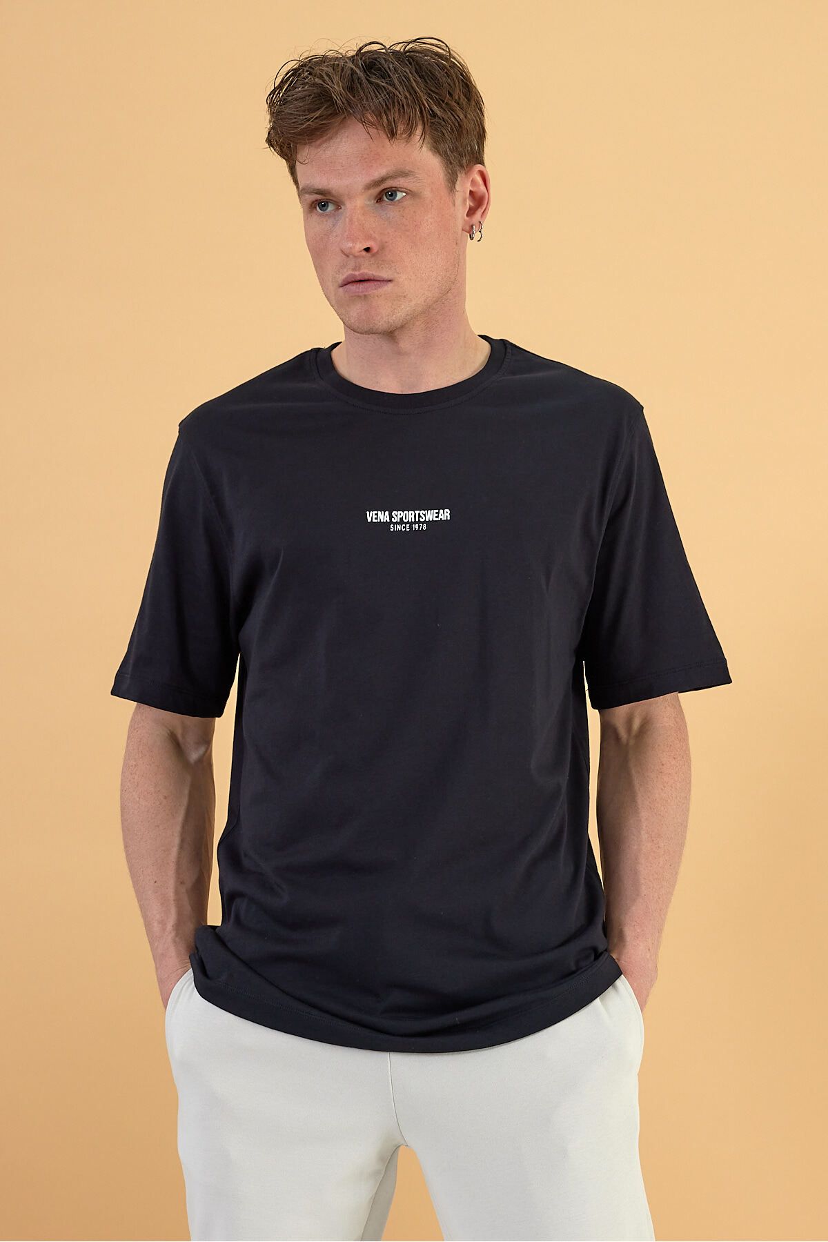 VENA Sports Baskılı Bisiklet Yaka Regular Fit Tişört - SİYAH