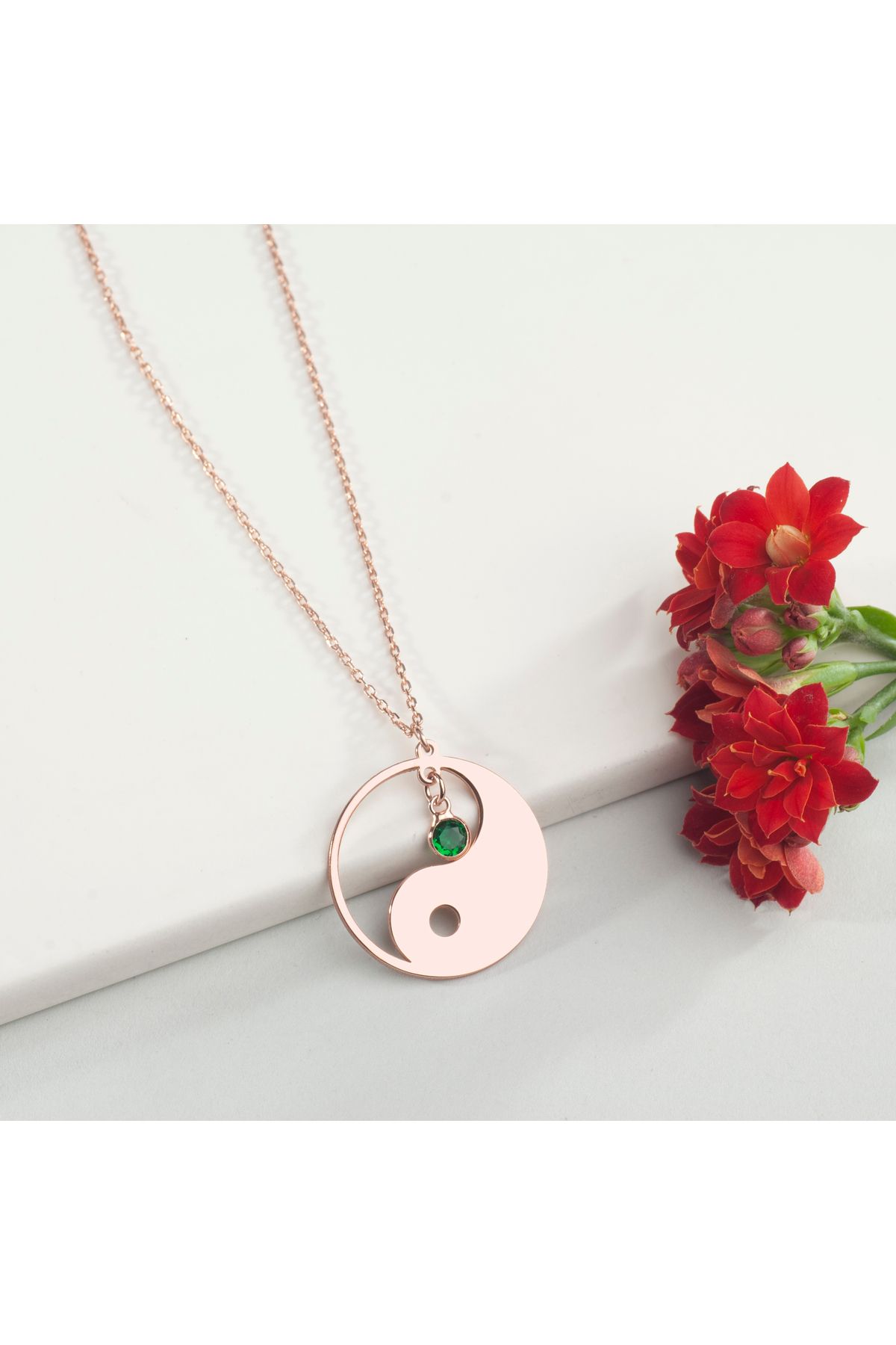 DIZY SILVER DOĞUM TAŞI SEÇENEKLİ YİN YANG KOLYE, 925 AYAR GÜMÜŞ, ROSE GOLD KAPLAMA, DENGE SEMBOLÜ TAKI