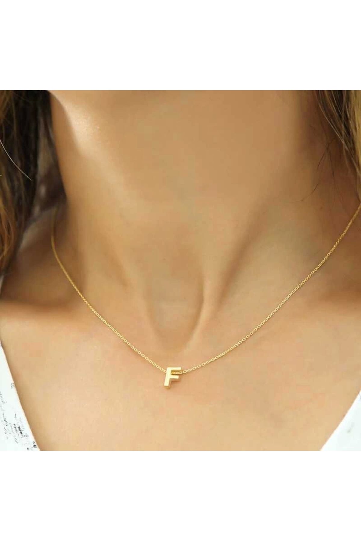 luz&pos Gümüş Gold 3 Boyutlu F Harf Kolye