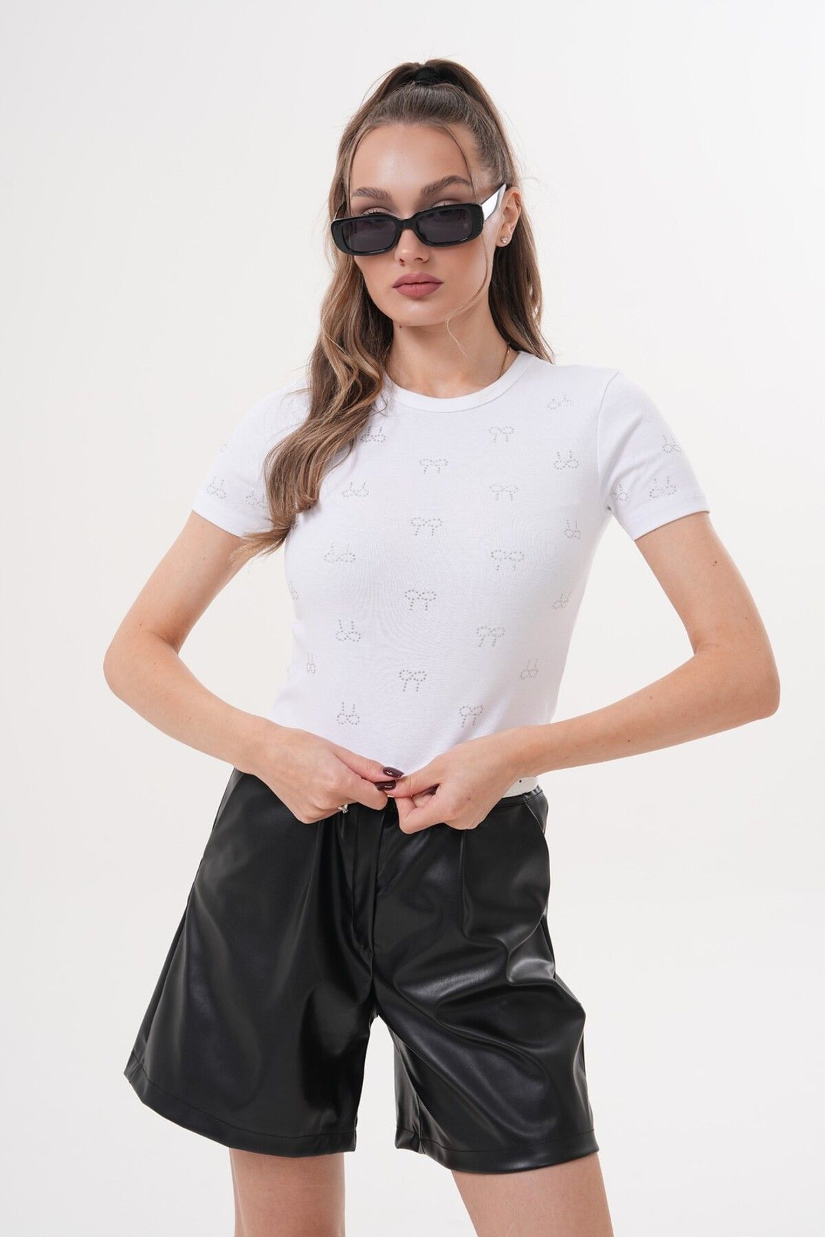 Laressi Taş Baskılı Kısa Kollu Crop