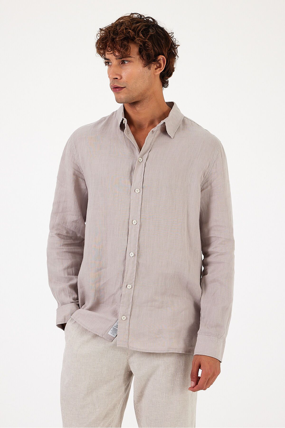 VENA Nicolas Regular Fit Keten Gömlek - GRİ
