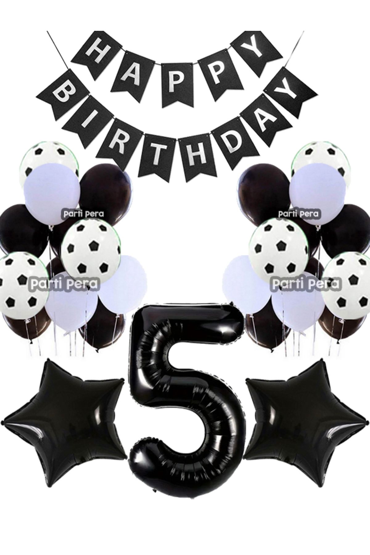 parti pera Futbol Konsept Siyah Beyaz Pastel Balon Yıldız Folyo Balon Siyah Rakam Folyo Balon Doğum Günü Balon