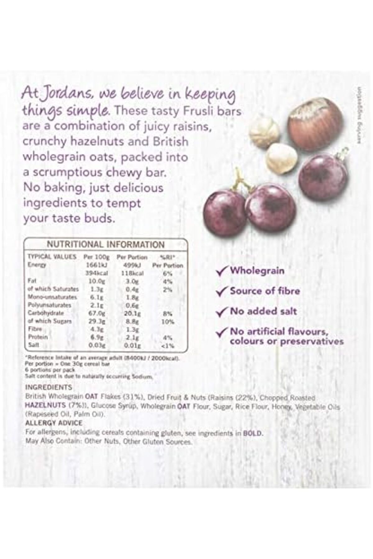 JORDANS-Raisin Hazelnut Frusli Bar 6 X 30 gms 3