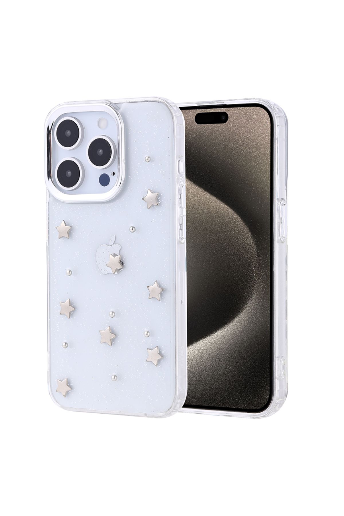 Gpack iPhone 15 Pro uyumlu Kılıf Kenarlar Airbagli Simli Şeffaf Kutup Kapak Gümüş