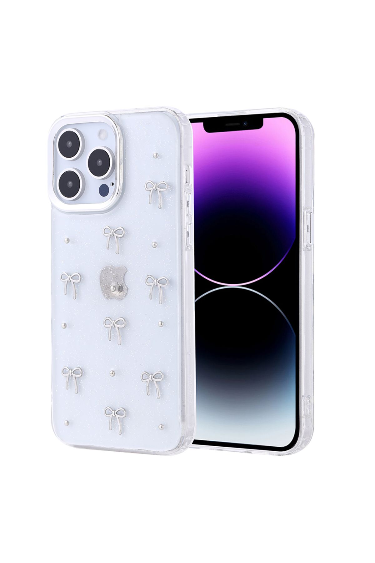 Gpack iPhone 14 Pro Max uyumlu Kılıf Kenarlar Airbagli Simli Şeffaf Kutup Kapak Gri