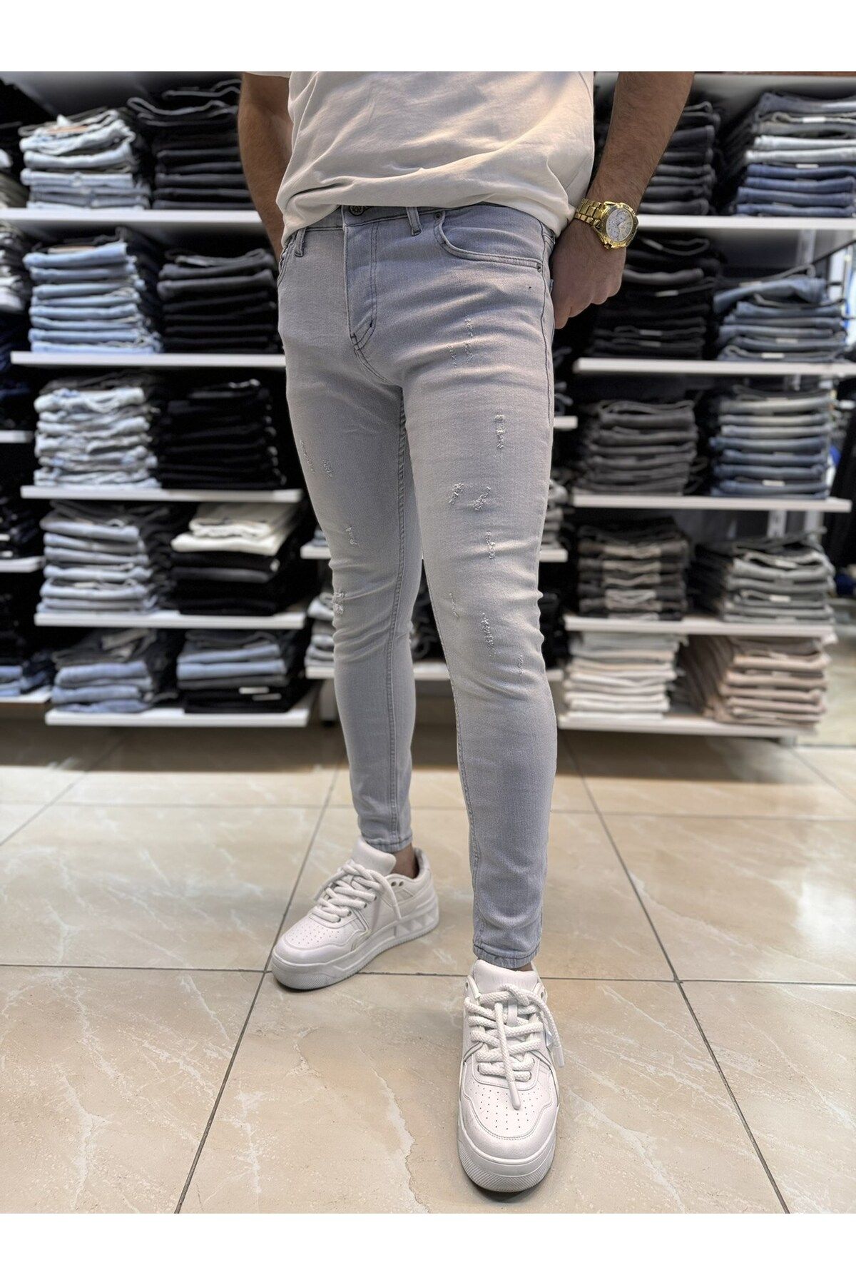 Casualmen32 Eskitme Detay Gri Skinny Fit Jean