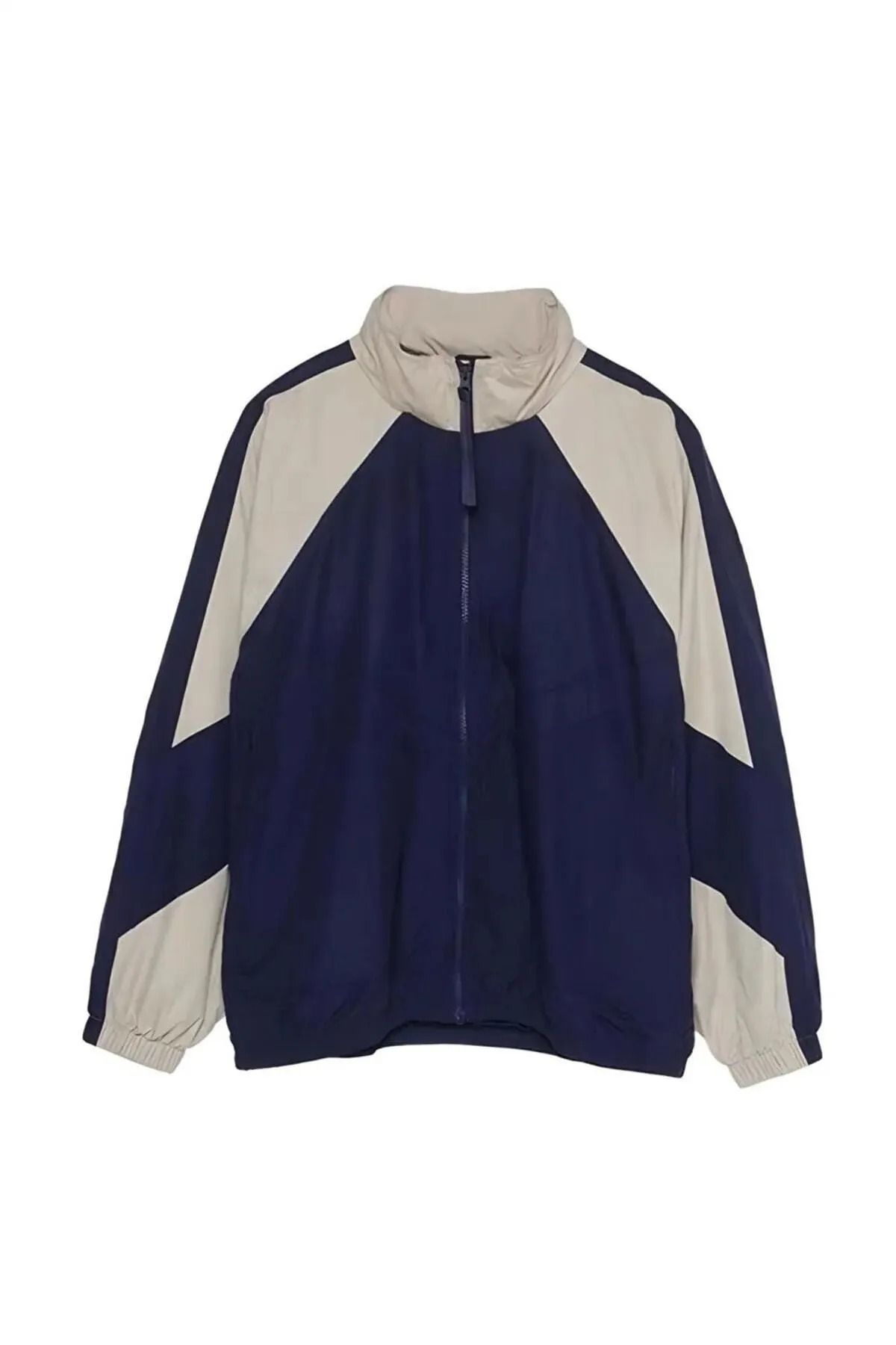 Gofeel Unisex Oversize Lacivert Paraşüt Bol Kalıp Yağmurluk Kolej Ceket
