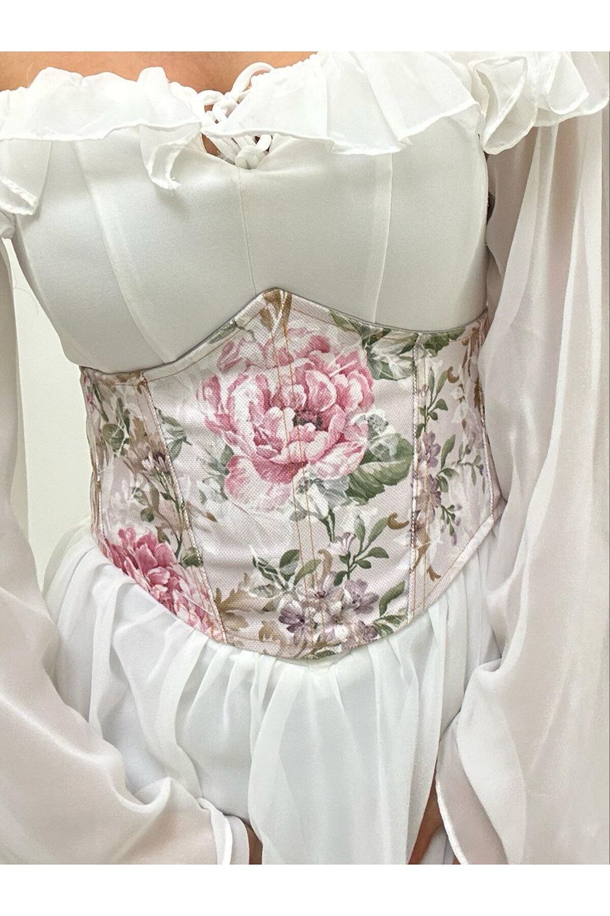 Alessia Vintage Çiçek Desenli Arkadan Bağcıklı Korse Büstiyer görsel 2