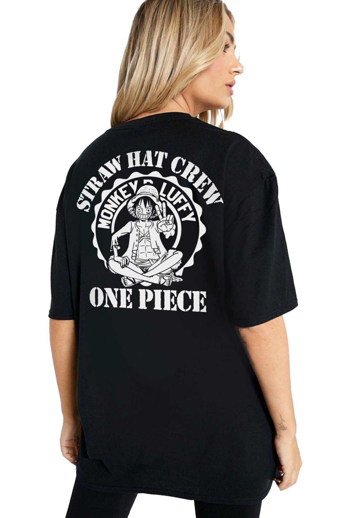 ROCKANDROLL One Piece Logo Siyah Arka Baskılı Oversize Kadın T-shirt