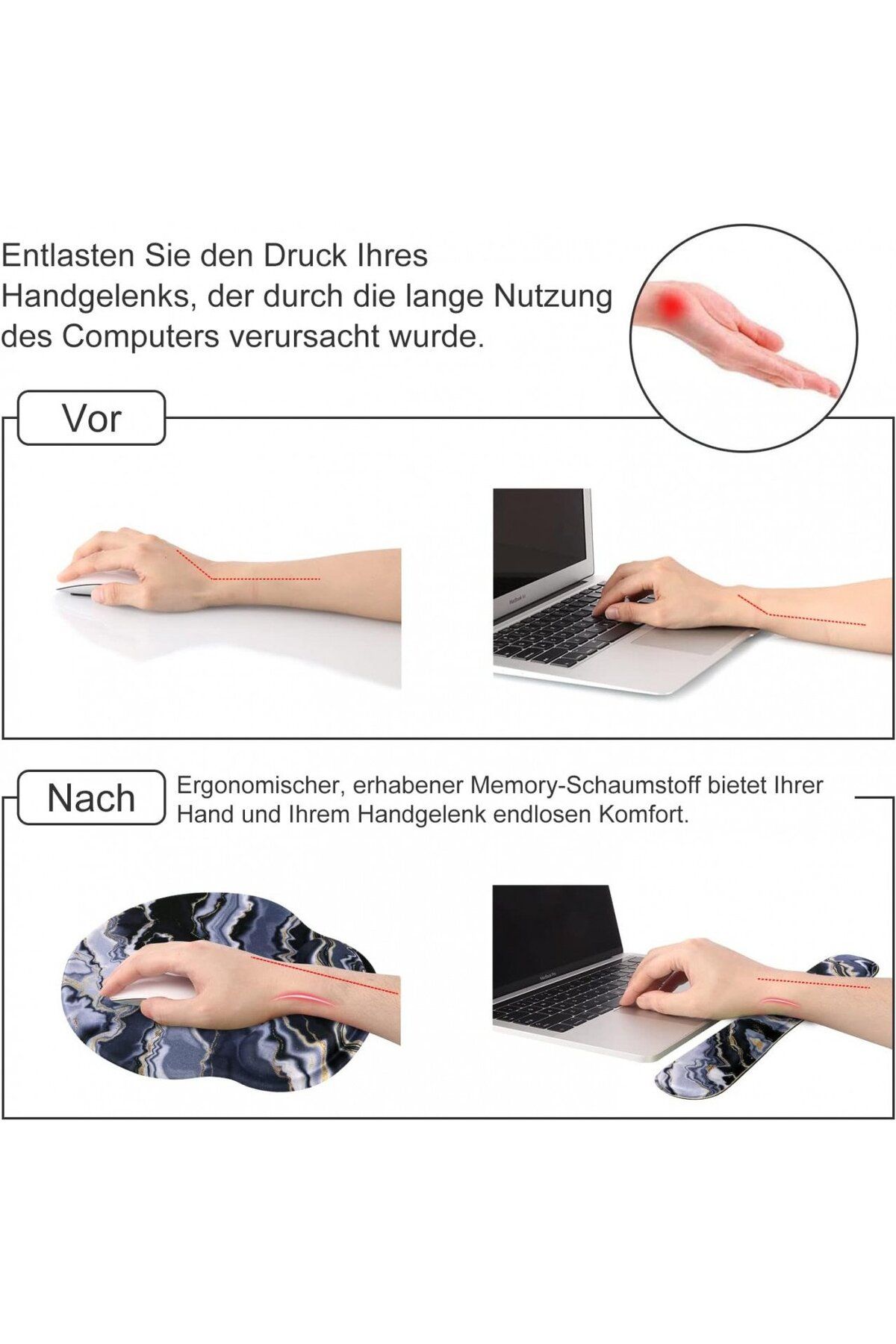 Haocoo-mousepad and wrist rest set, memory foam/PU rubber, gray/black/gold 7