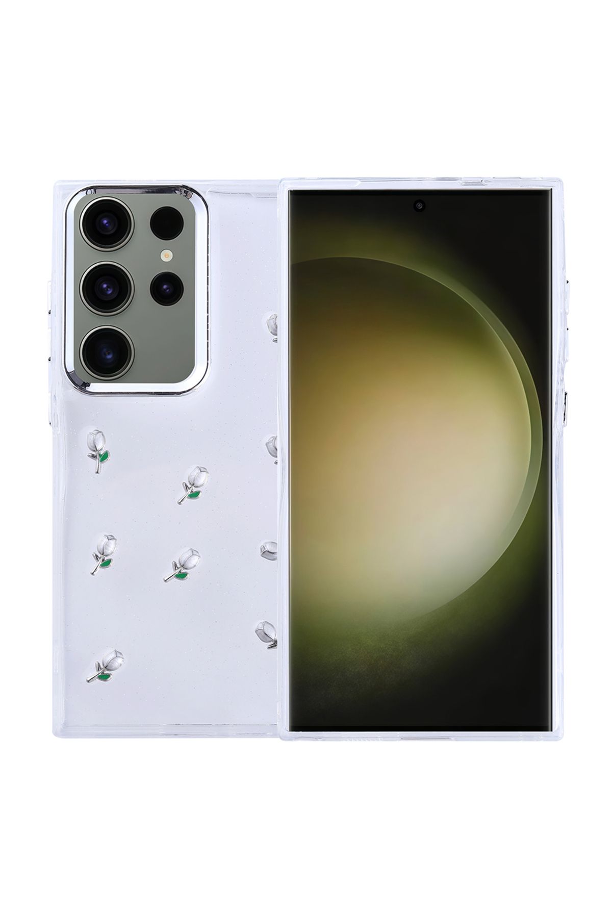Gpack Samsung Galaxy S25 Ultra uyumlu Kılıf Kenarlar Airbagli Simli Şeffaf Kutup Kapak Yeşil