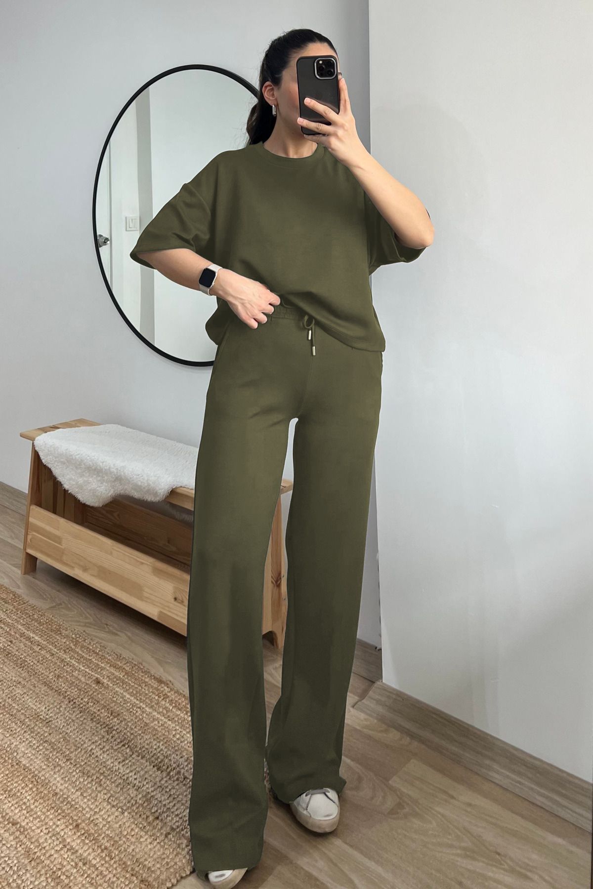 OKULCUBABA Kadın Modal Kısa Kollu Yüksek Bel Takım