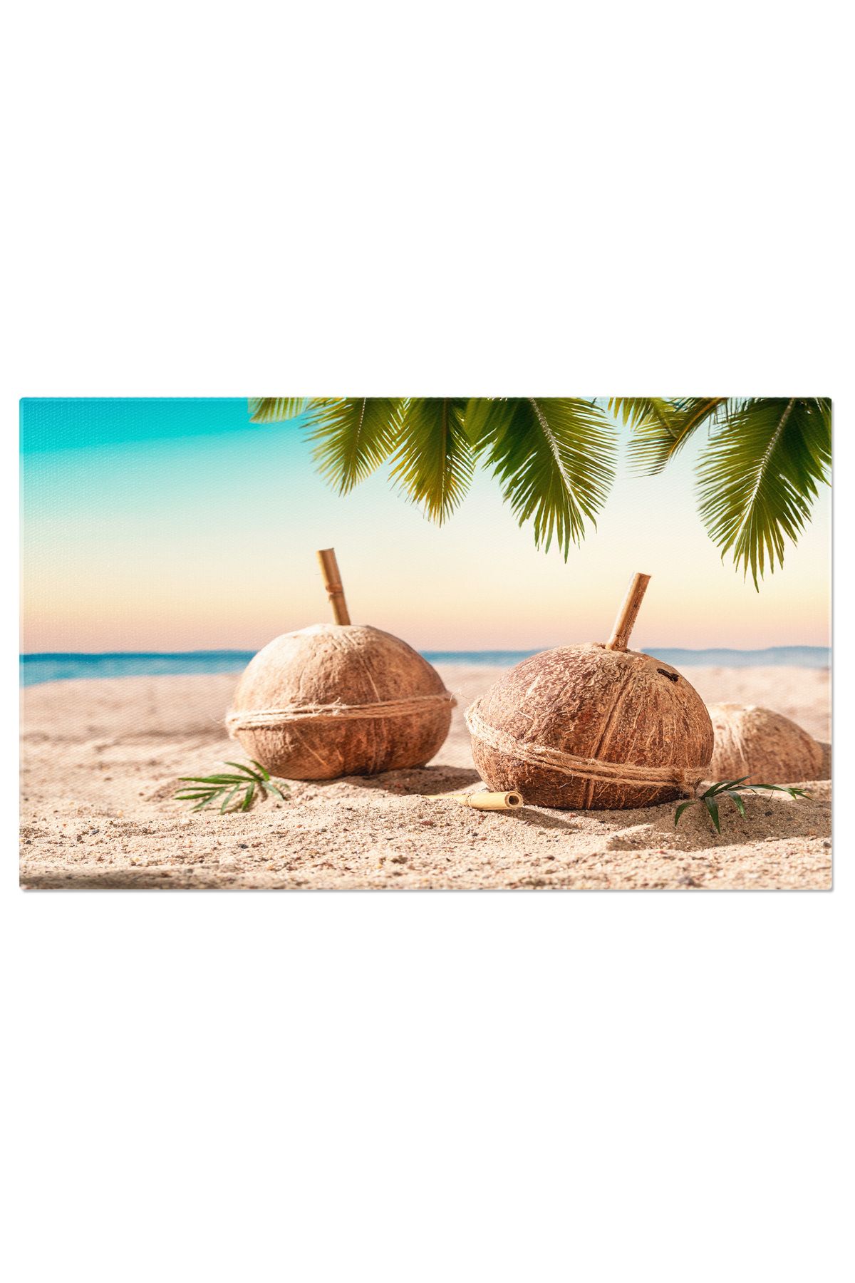StoryGift Romania Tablou Canvas Lapte De Cocos Proaspat In Coaja Pe O Insula Tropicala O Bautura Racoritoare Si - 40 x 25