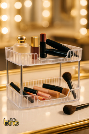 Bino Makyaj Organizeri 2 Katlı Takı Kutusu Takılık Kozmetik Saklama Kutusu Ba...