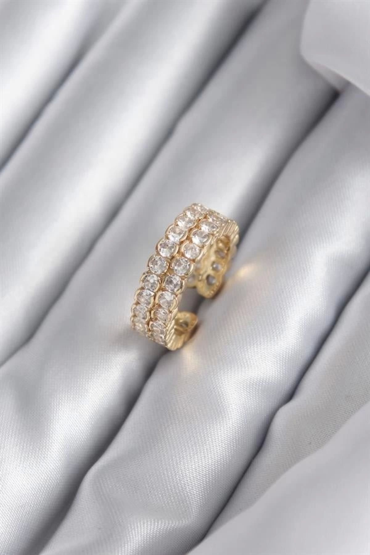Lale Moda Pirinç Gold Renk Zirkon Taşlı Kadın Yüzük