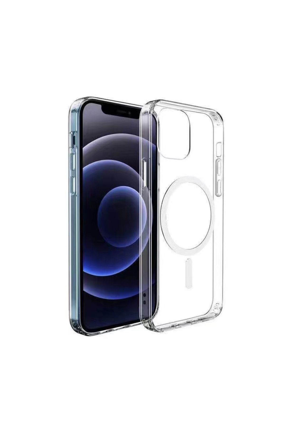 Gpack iPhone 12 Mini uyumlu Kılıf M-Safe Şarj Özellikli Sert PC Embos Kapak Şeffaf