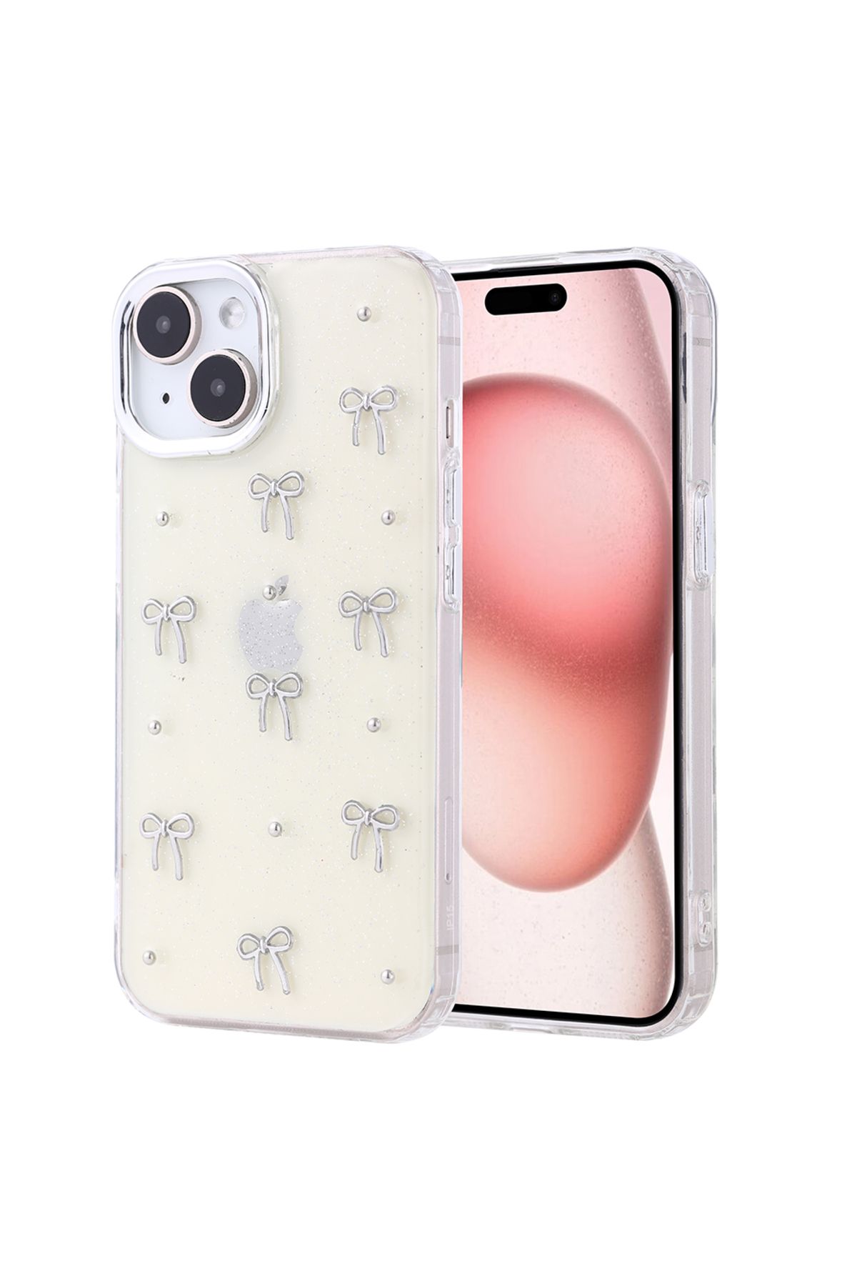 Gpack iPhone 15 uyumlu Kılıf Kenarlar Airbagli Simli Şeffaf Kutup Kapak Gri