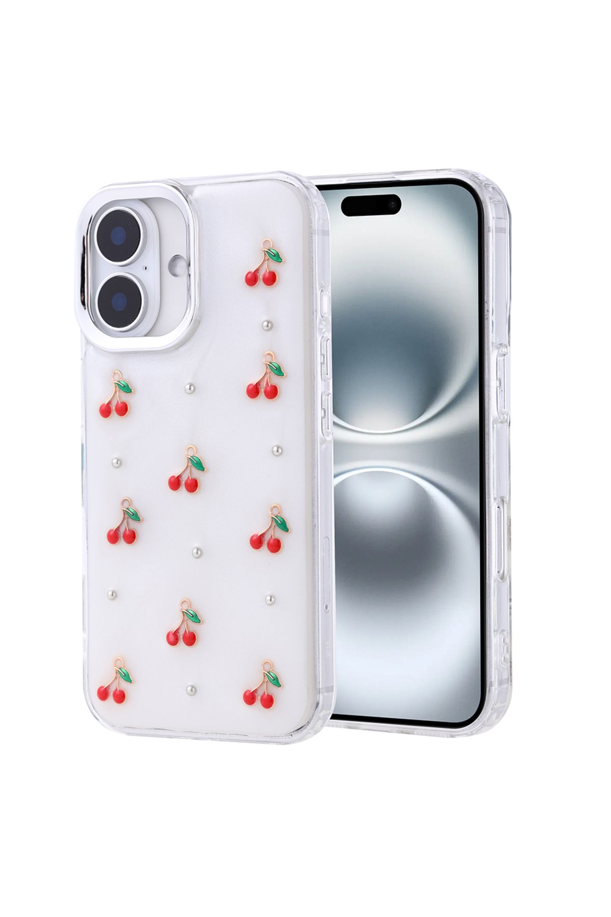 Gpack iPhone 16 uyumlu Kılıf Kenarlar Airbagli Simli Şeffaf Kutup Kapak Kırmızı