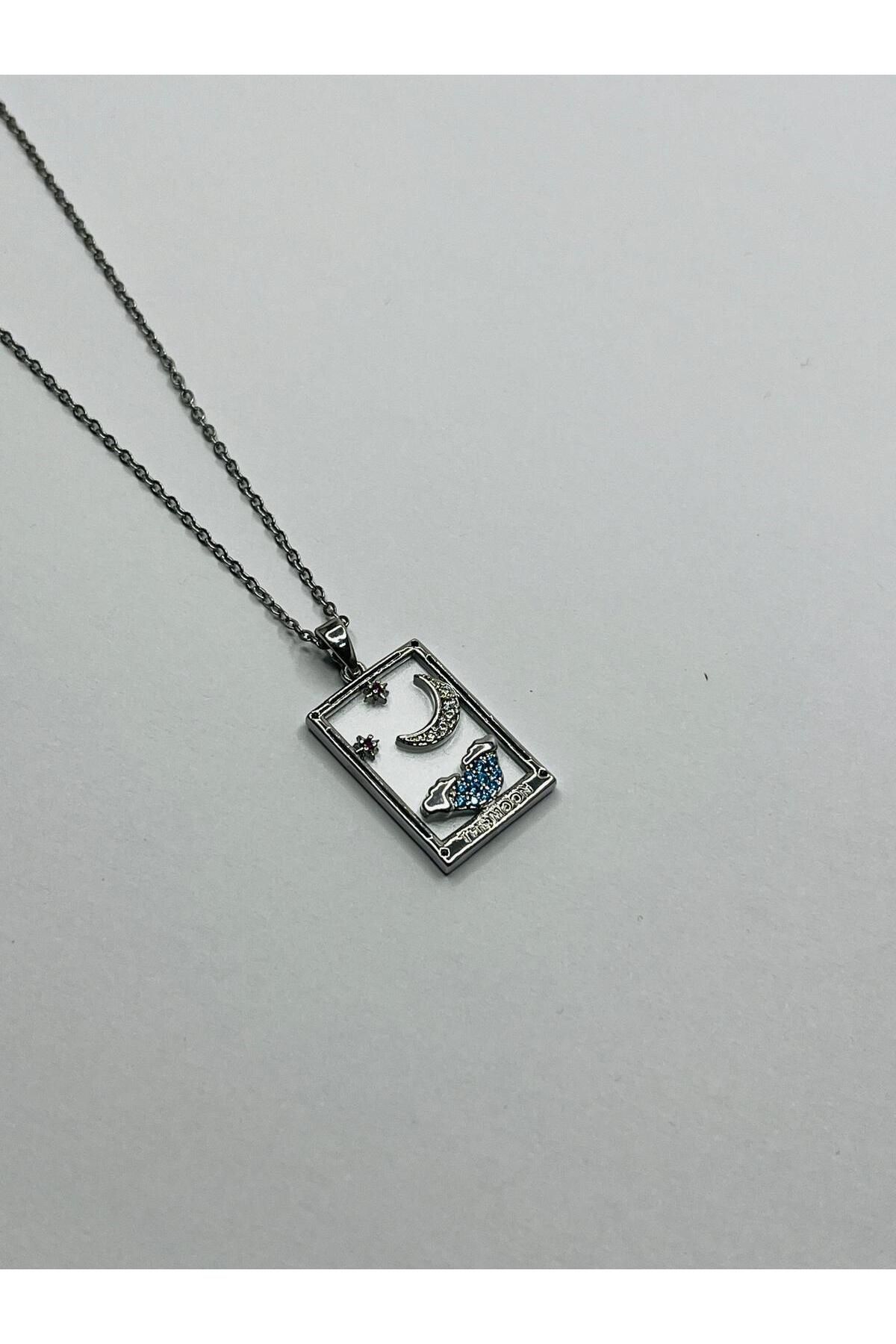 ASİN ACCESSORİES Taşlı Tarot Kolye - Çelik Kolye