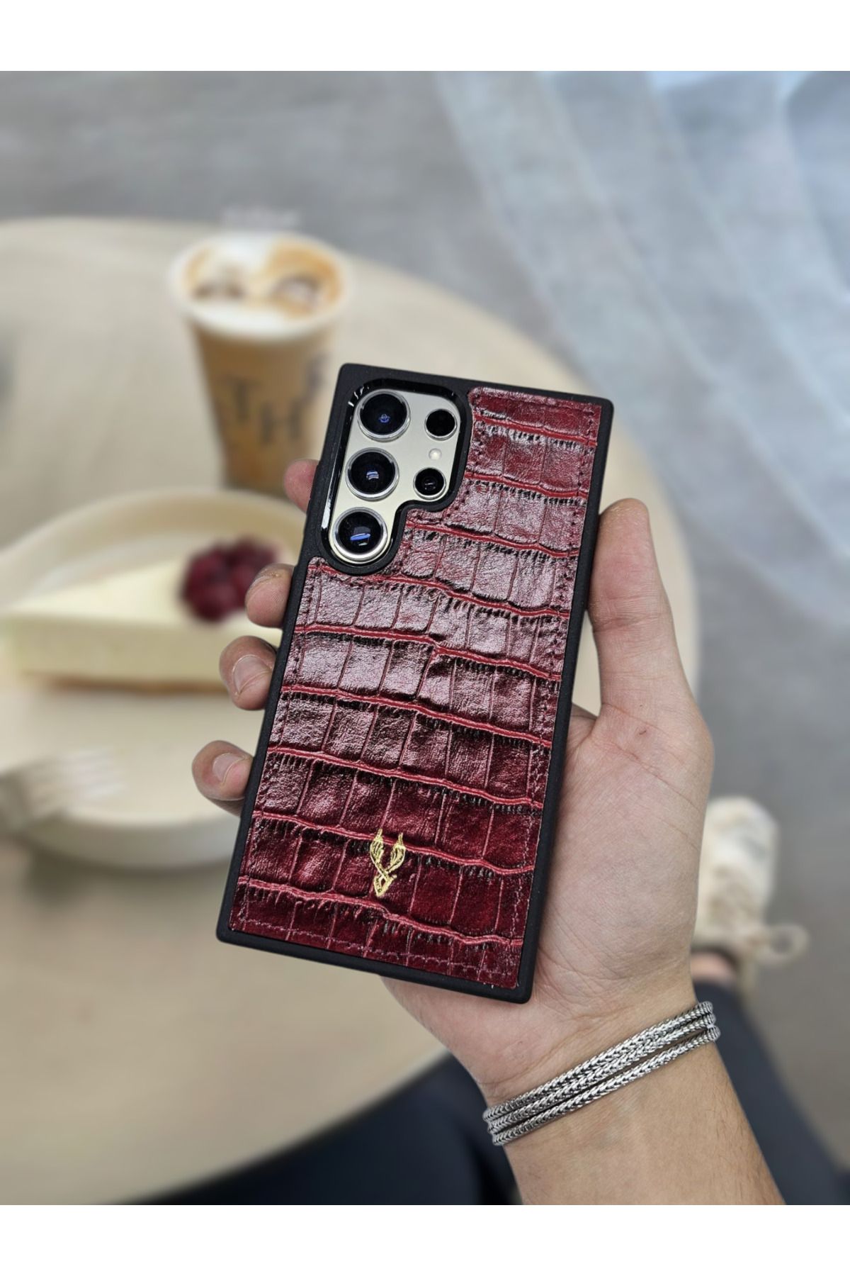 VİSSO Visso Hakiki Deri SAMSUNG GALAXY S23 ULTRA İsme Özel Deri Telefon Kılıfı UNİSEX BORDO CROCO
