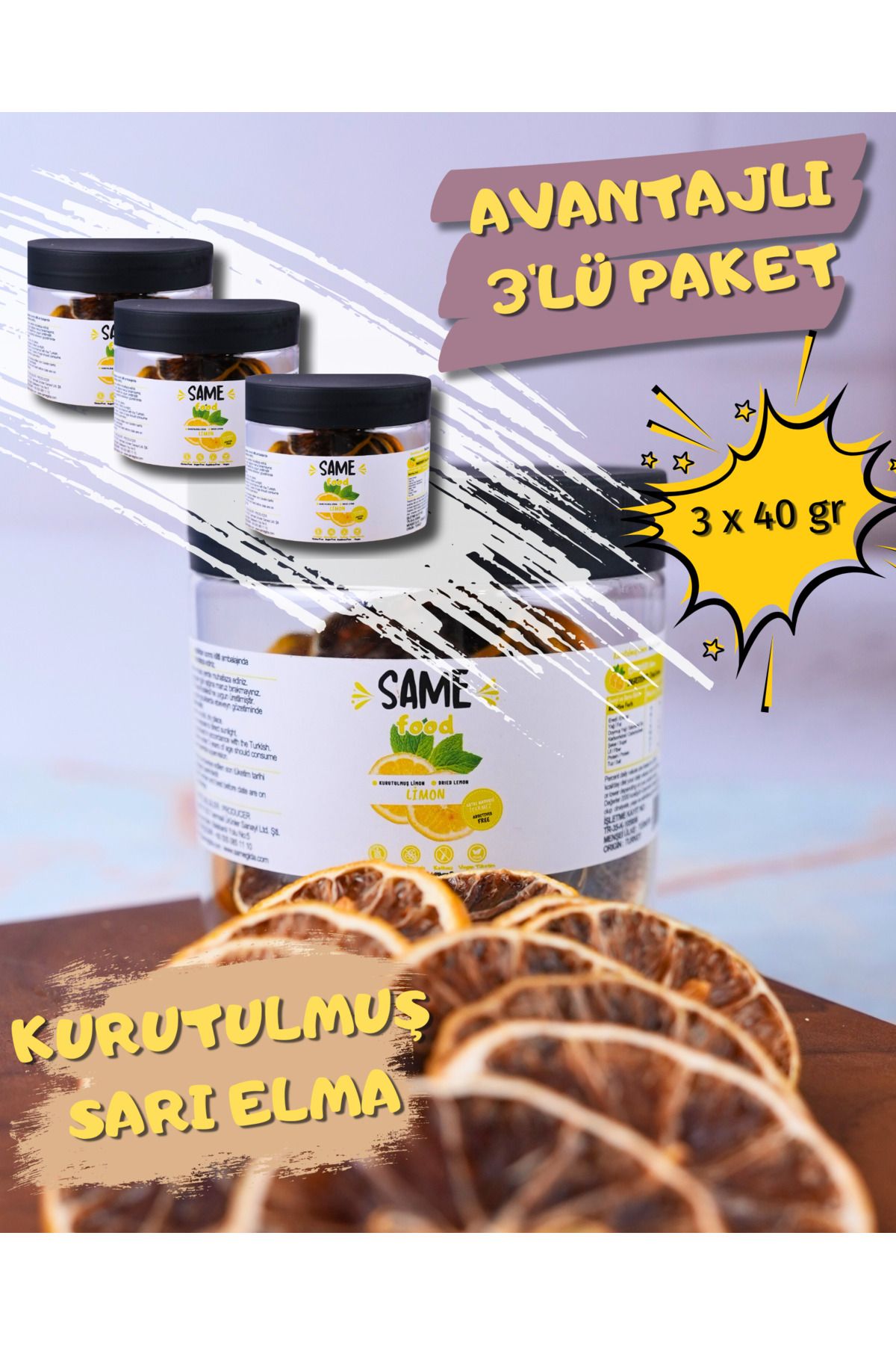 same food Doğal Katkısız Kurutulmuş limon Dilimleri 50gr Glutensiz, Şekersiz, Vegan Atıştırmalık limon