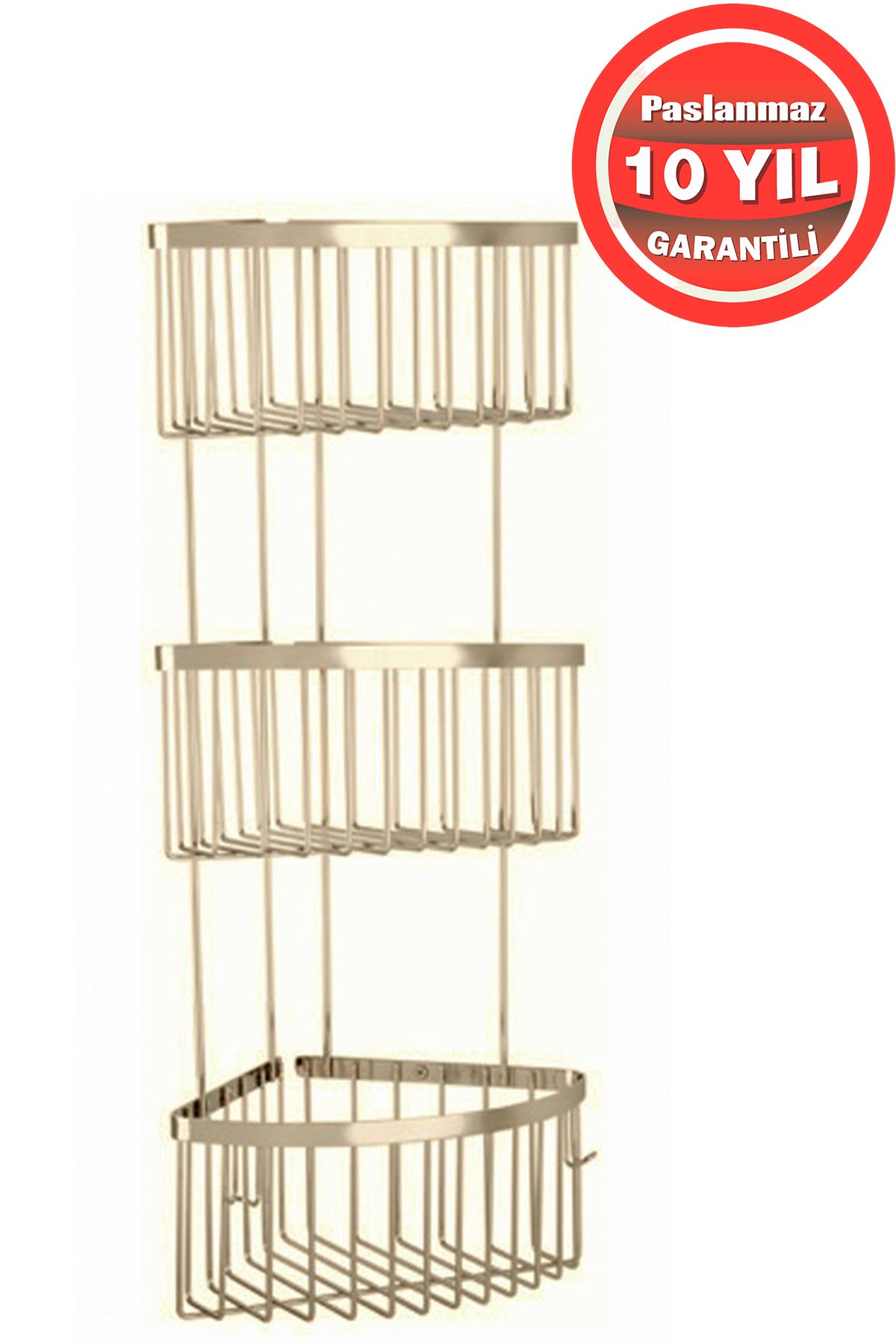 ÇELİK BANYO Derin Şampuanlık Paslanmaz Pirinç 3'Lü 19x19 cm Şampuanlık Banyo Rafı Altın Gold