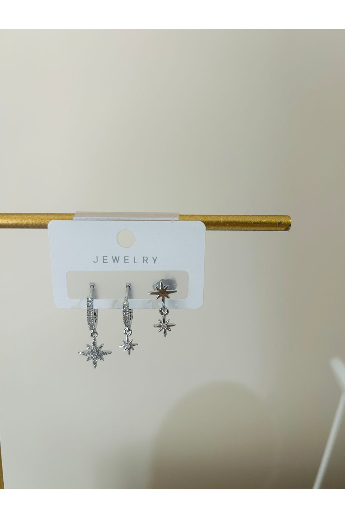 JEWELRY Üçlü Gümüş Renkli Kuzey Yıldızı Küpe