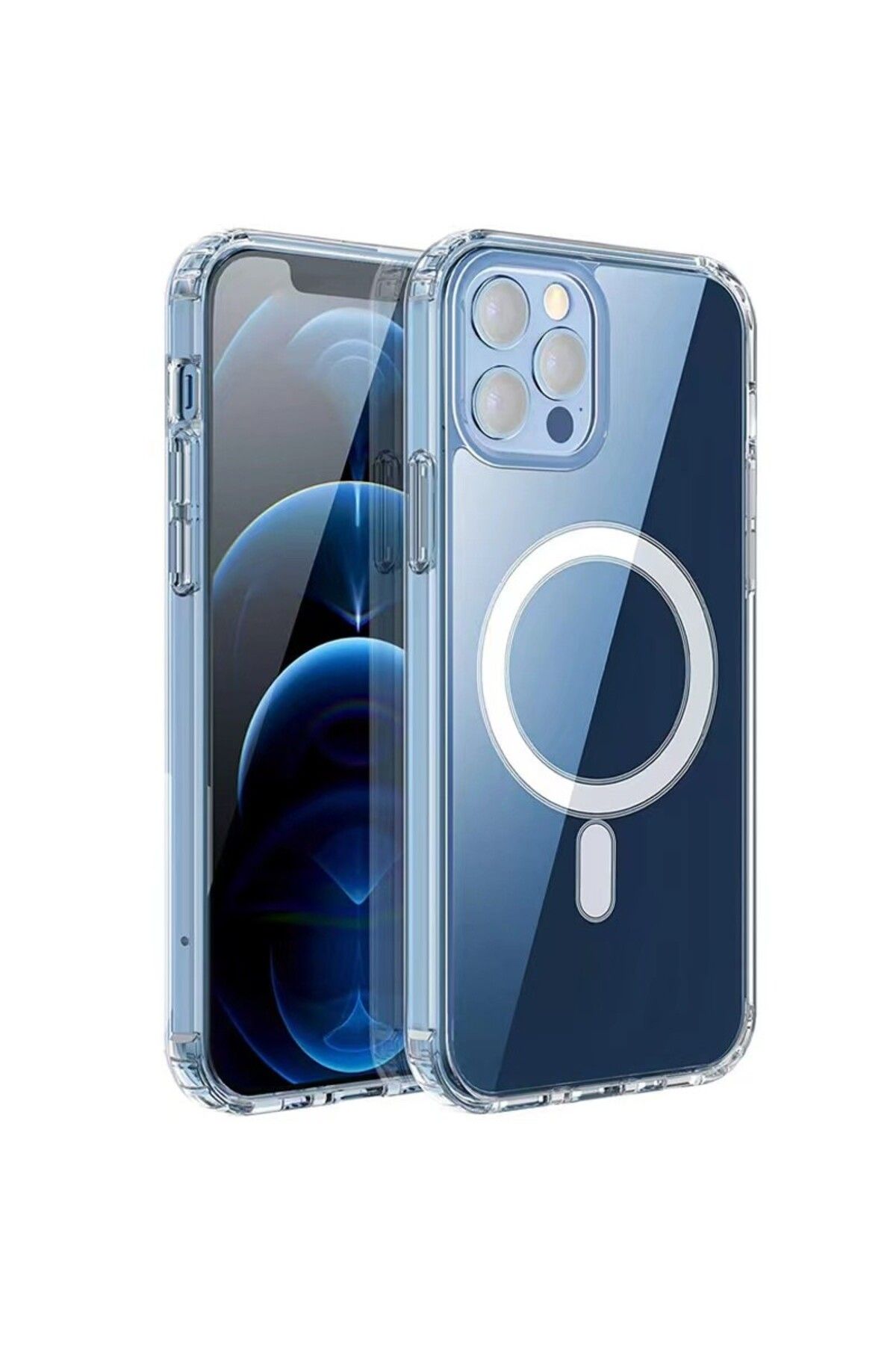 Gpack iPhone 12 Pro Max uyumlu Kılıf M-Safe Şarj Özellikli Sert PC Embos Kapak Şeffaf