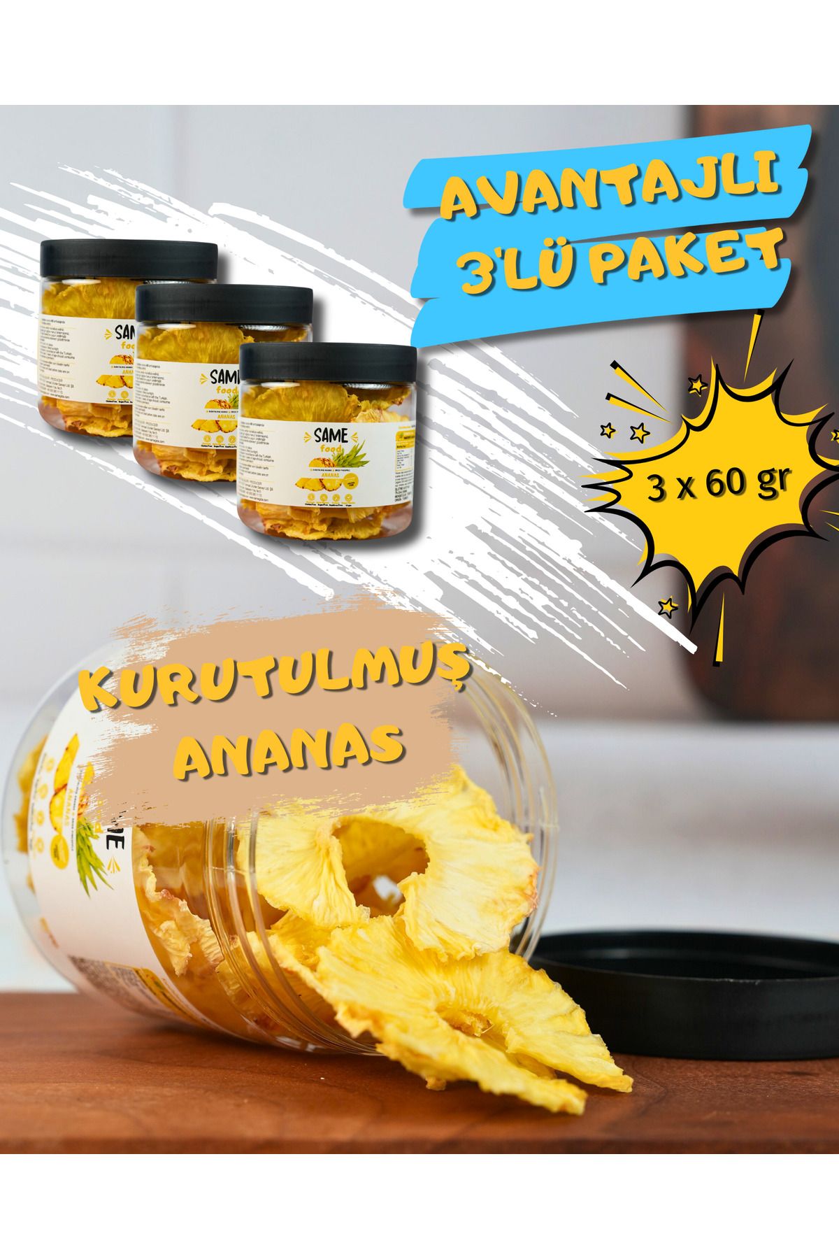 same food Doğal Katkısız Kurutulmuş Ananas Dilimleri 50gr Glutensiz, Şekersiz, Vegan Atıştırmalık Ananas