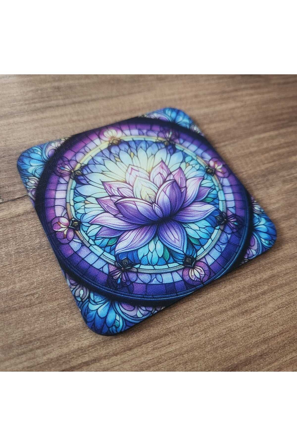 fırsatlar diyarı Lotus Desenli Çay Kahve Ahşap Bardak Altlığı Seti 6 Adet