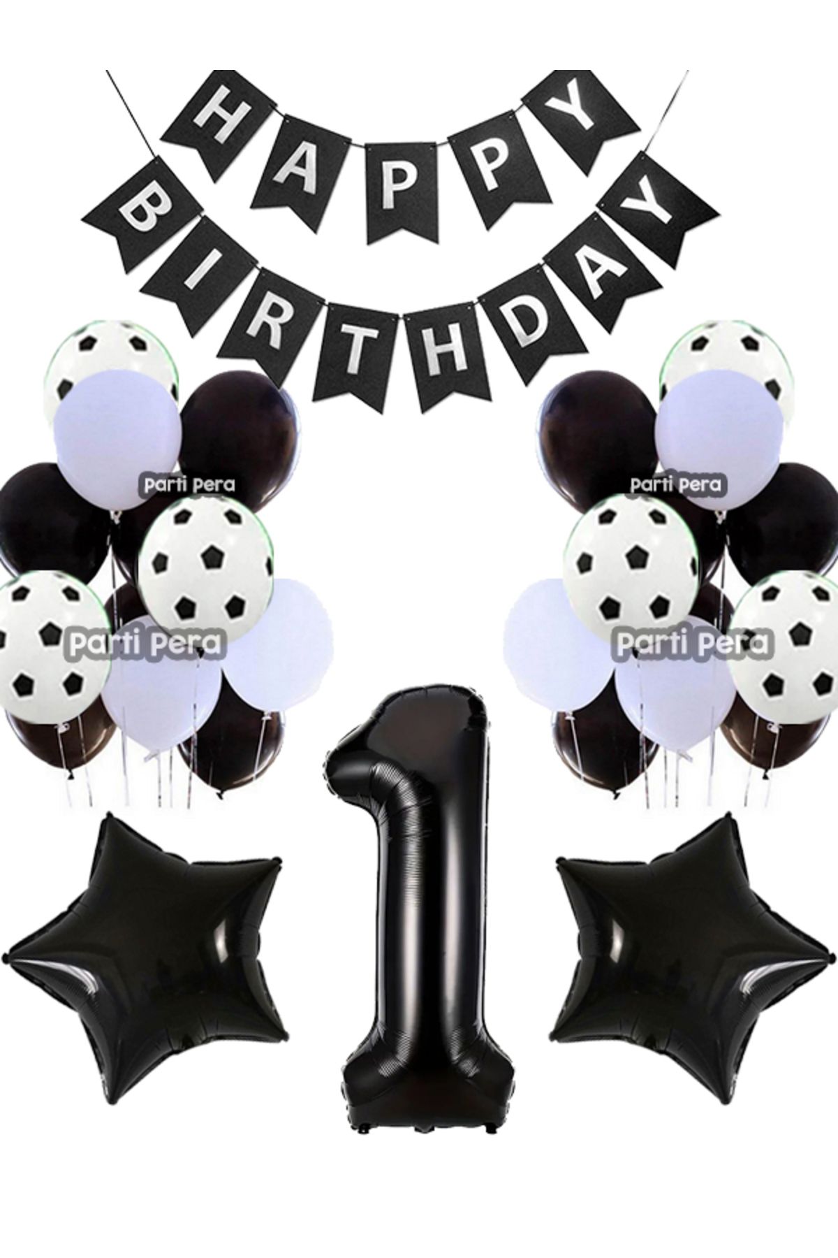 parti pera Futbol Konsept Siyah Beyaz Pastel Balon Yıldız Folyo Balon Siyah Rakam Folyo Balon Doğum Günü Balon