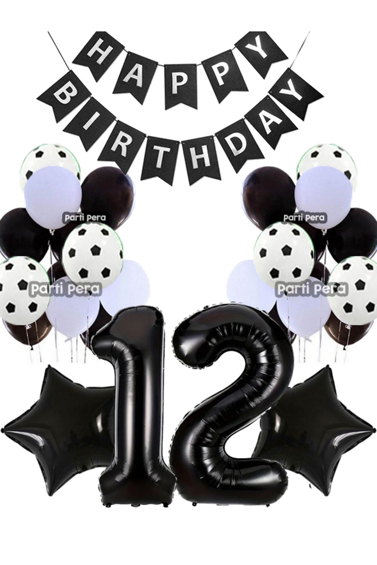 parti pera 8 Yaş Siyah Beyaz Pastel Balon Yıldız Folyo Balon Siyah Rakam Folyo Balon Doğum Günü Balon Seti