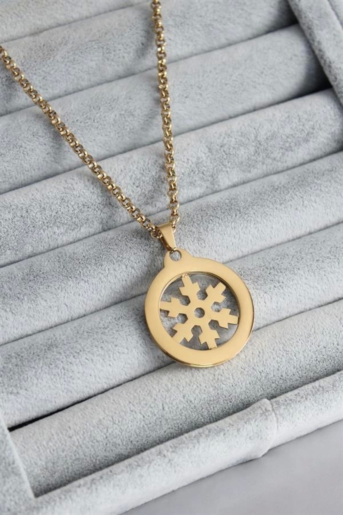 Lale Moda 316L Çelik Gold Renk Kar Tanesi Model Kadın Kolye
