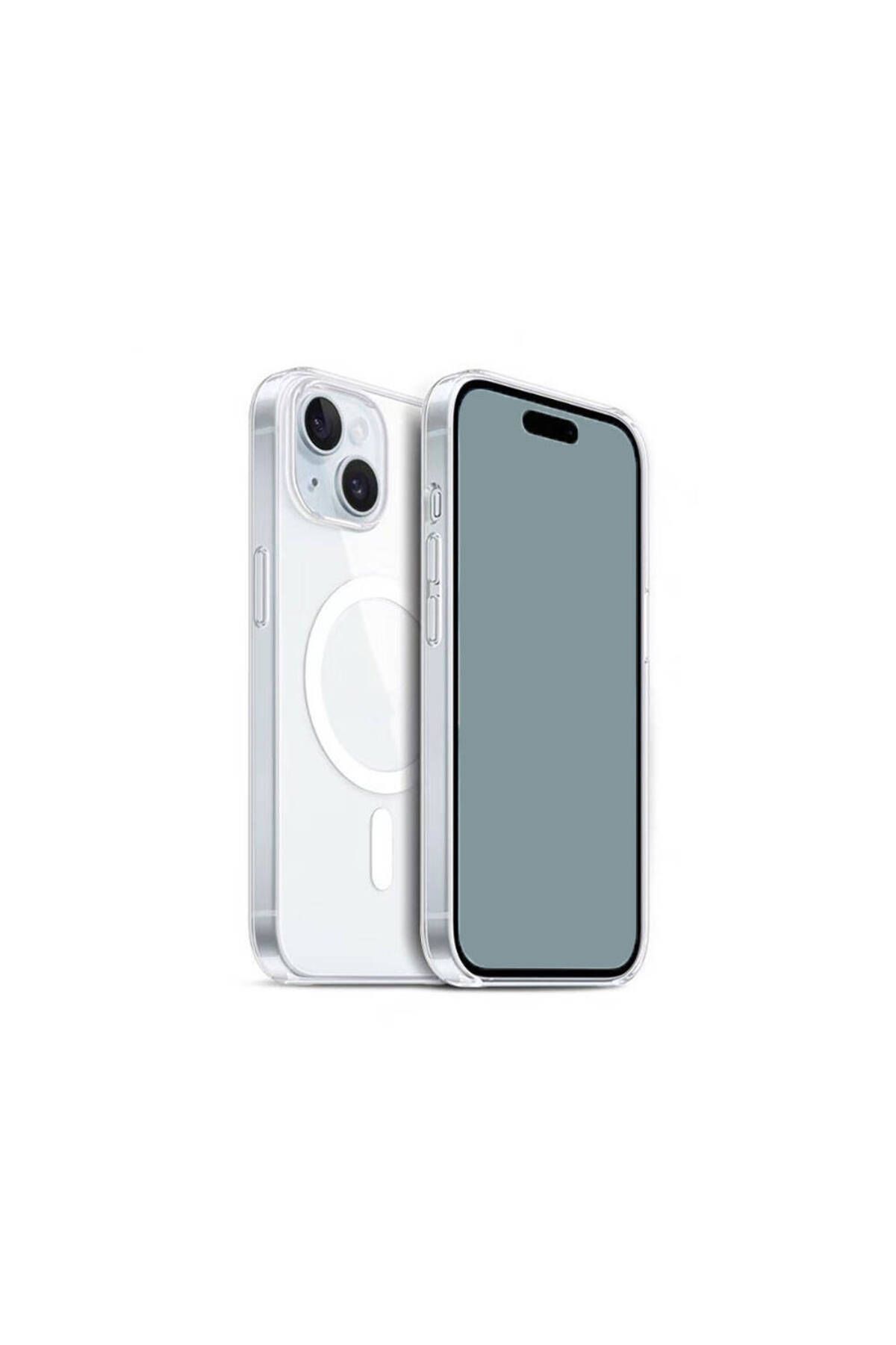 Gpack iPhone 15 uyumlu Kılıf M-Safe Şarj Özellikli Sert PC Embos Kapak Şeffaf
